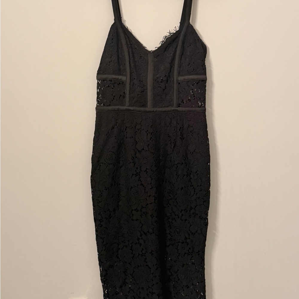 Express Black Lace-Trim Midi Dress